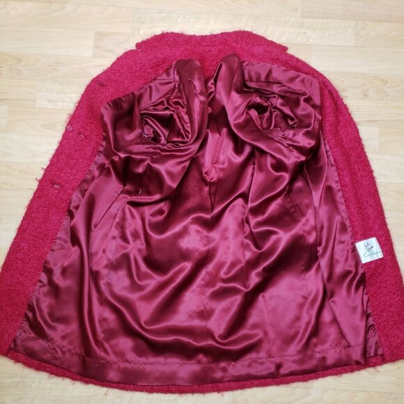 Vintage Jack Bloom Mohair Wool Boucle Coat Womens S Red Nubby Bracelet Sleeve - Picture 10 of 12